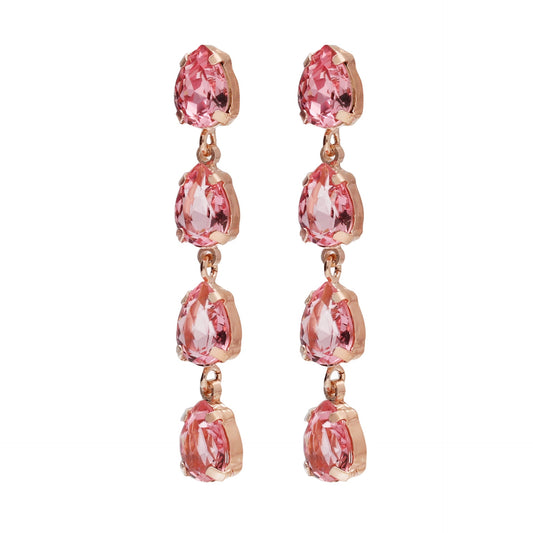 Pendientes largos lágrima cristal rosa en Plata baño Oro Rosa de Diana