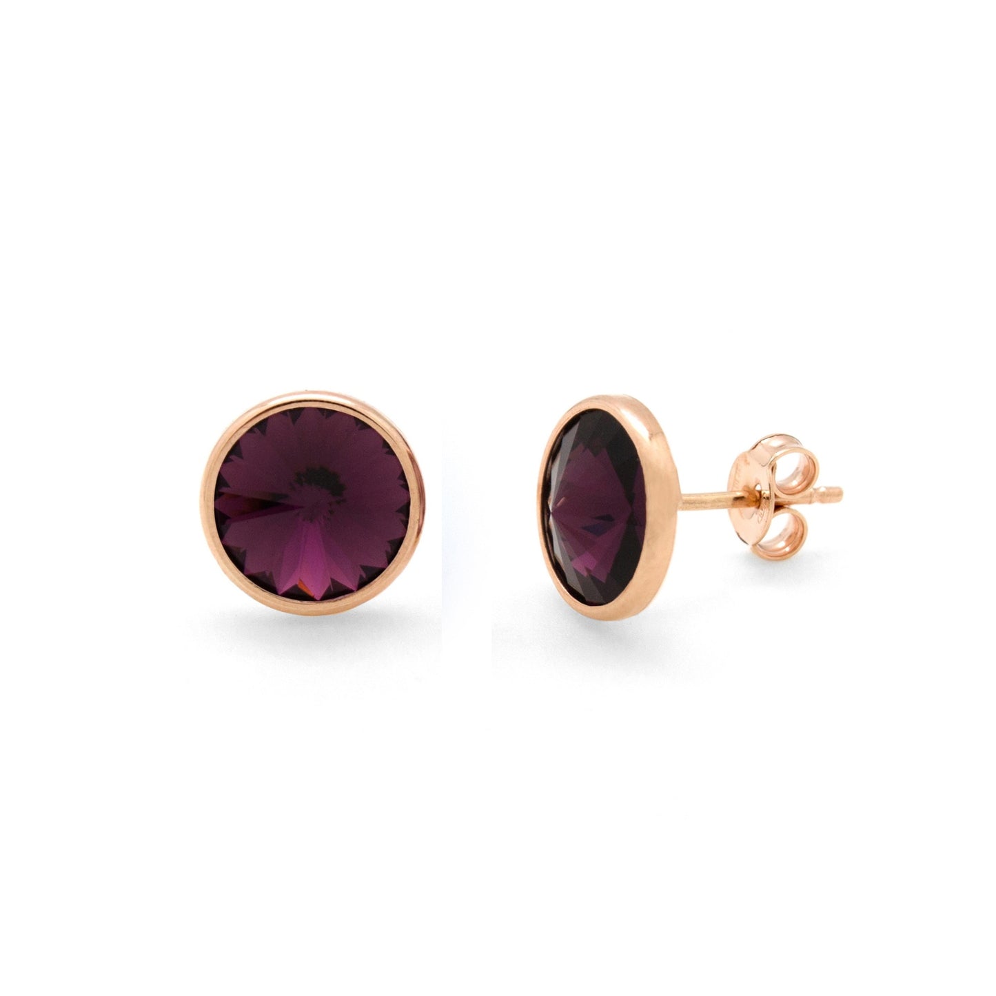 Rose Gold plated Sterling Silver Stud earrings 9mm circle crystal from Basic