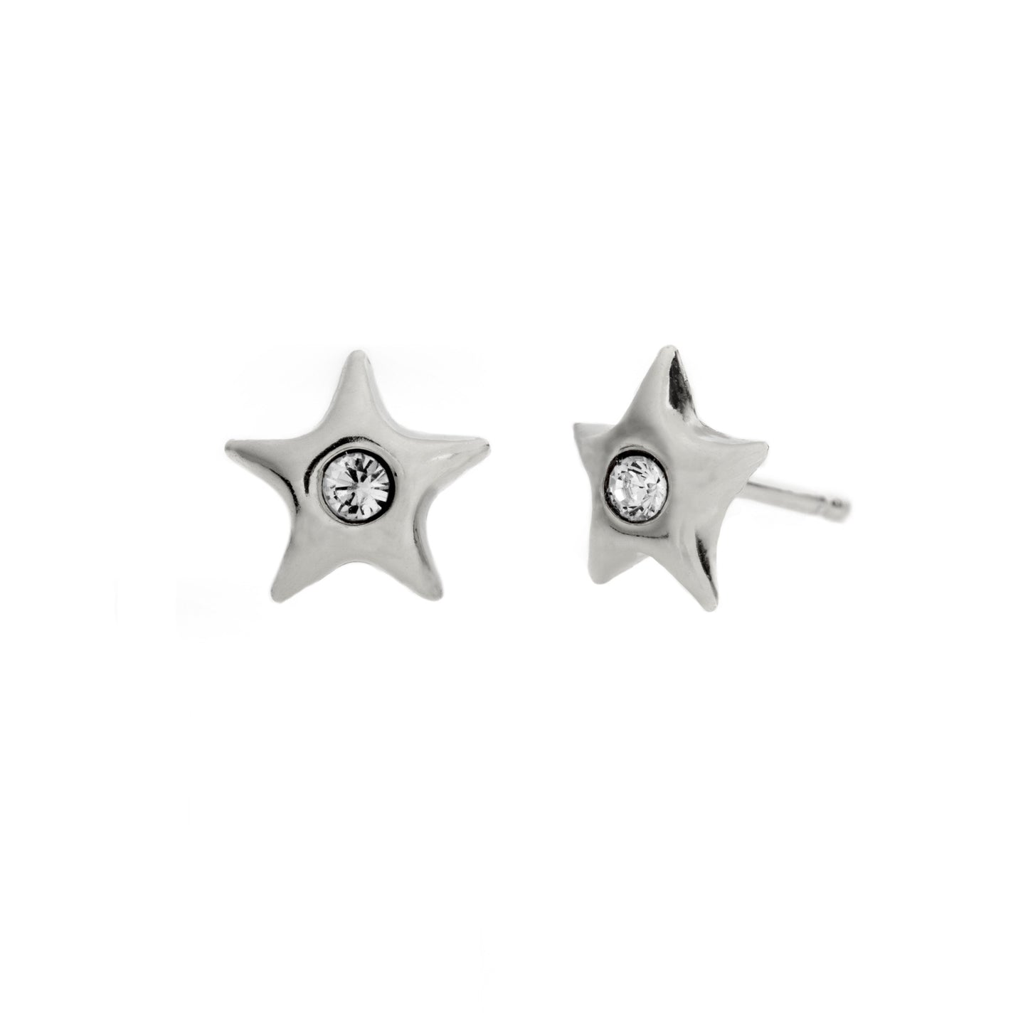 Pendientes botón estrella cristal blanco en Plata de Kids