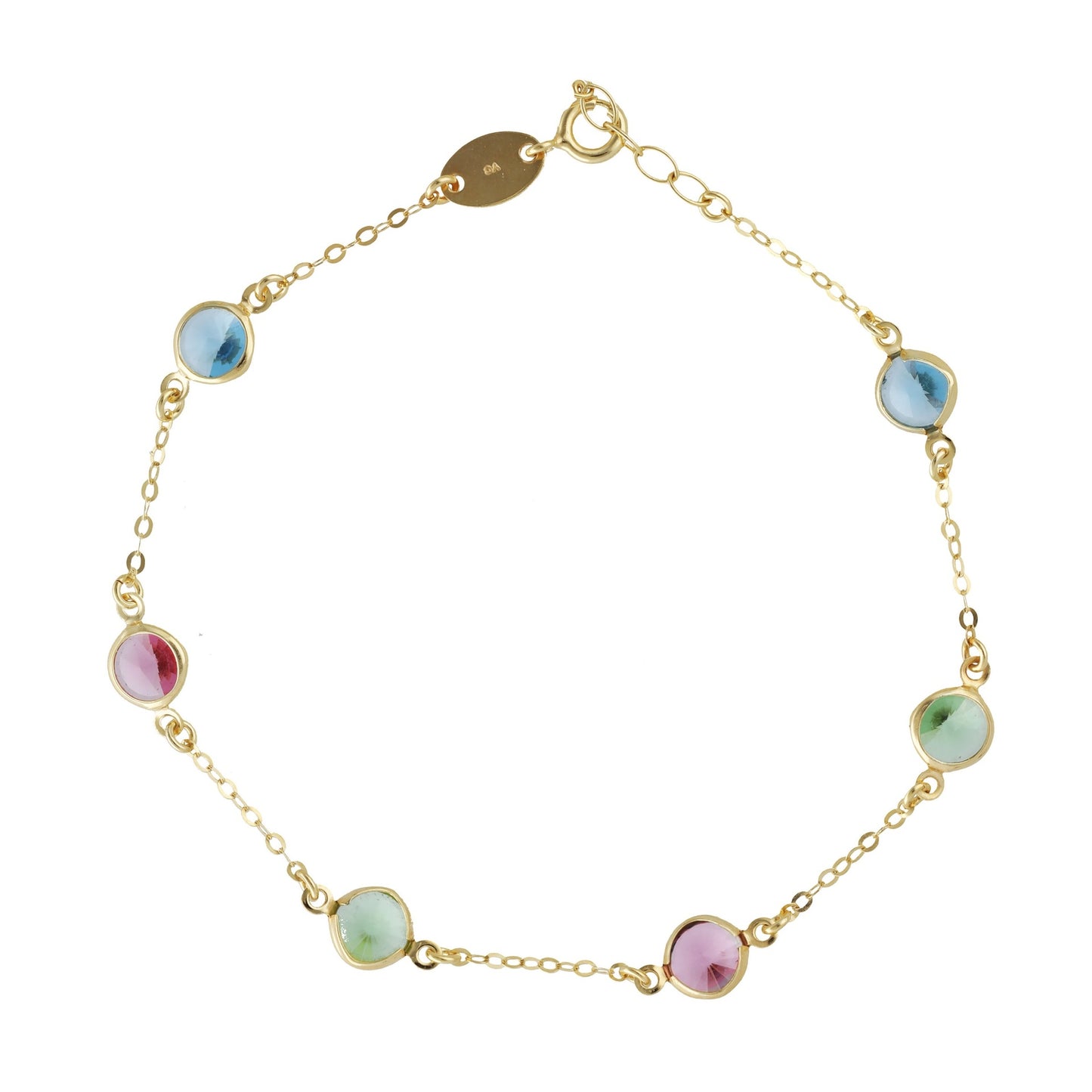 Sterling Silver Anklet circle multicolor crystal