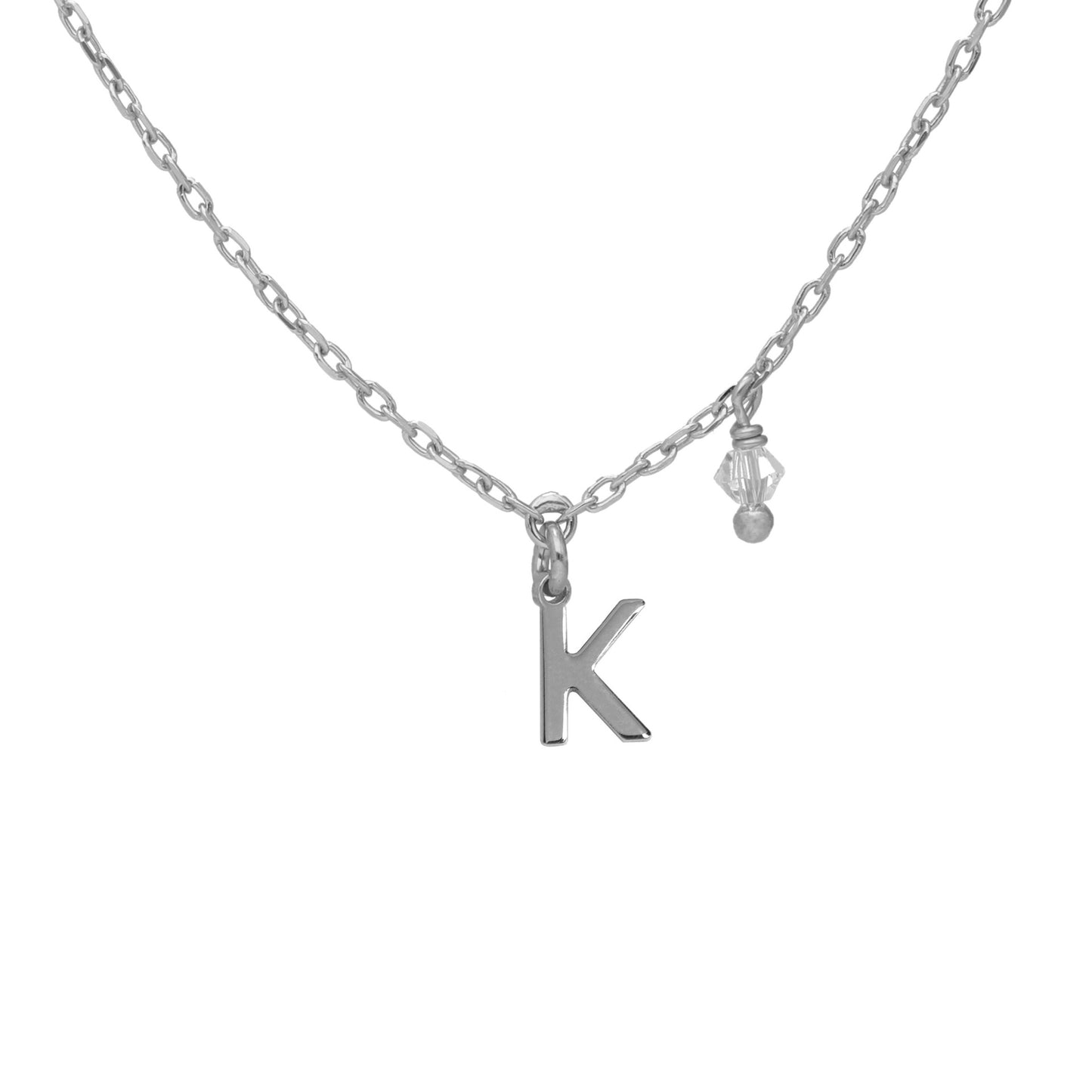 Rhodium Plated Sterling Silver Short necklace letter white crystal from Thename