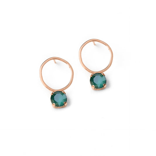 Rose Gold plated Sterling Silver Long earrings circle crystal from Ayna