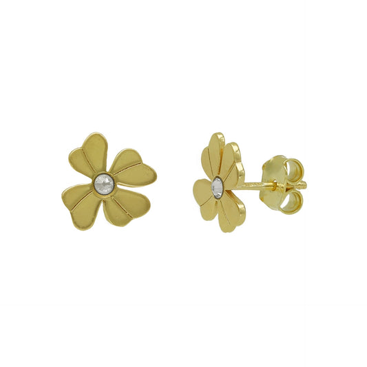 Sterling Silver Short earrings clover white crystal from April