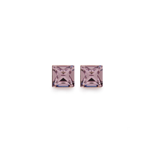 Pendientes botón cuadrado cristal rosa en Plata baño Oro Rosa de Fantasy