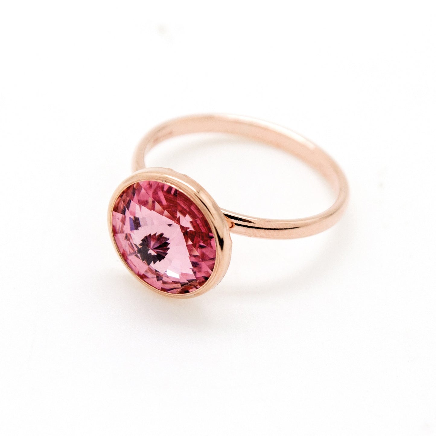 Anillo 11,5mm círculo cristal en Plata baño Oro Rosa de Basic