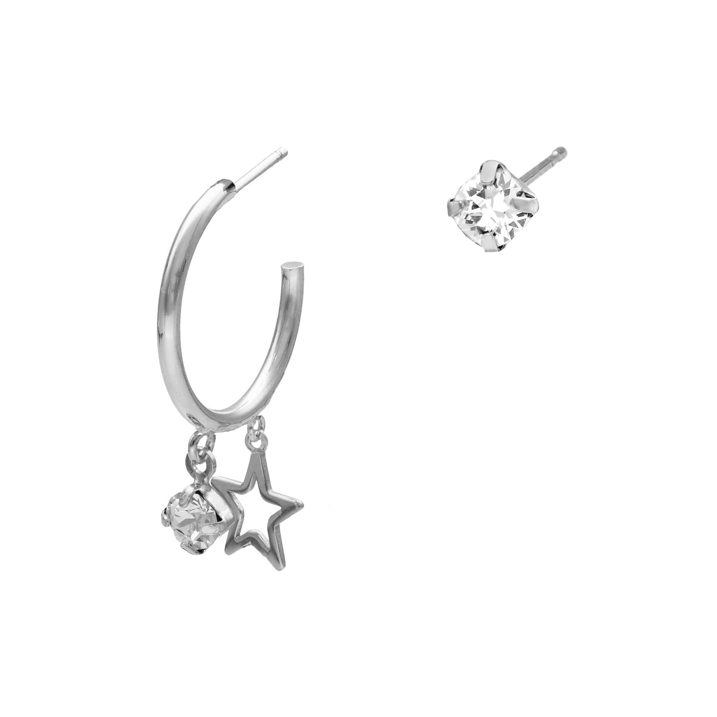 Sterling Silver Hoop earrings star white crystal from Vera