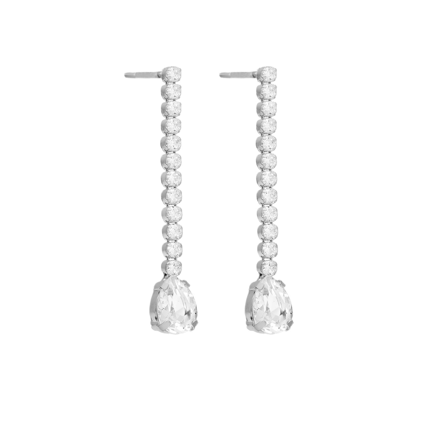 Pendientes largos cristal blanco en Plata de Eunoia