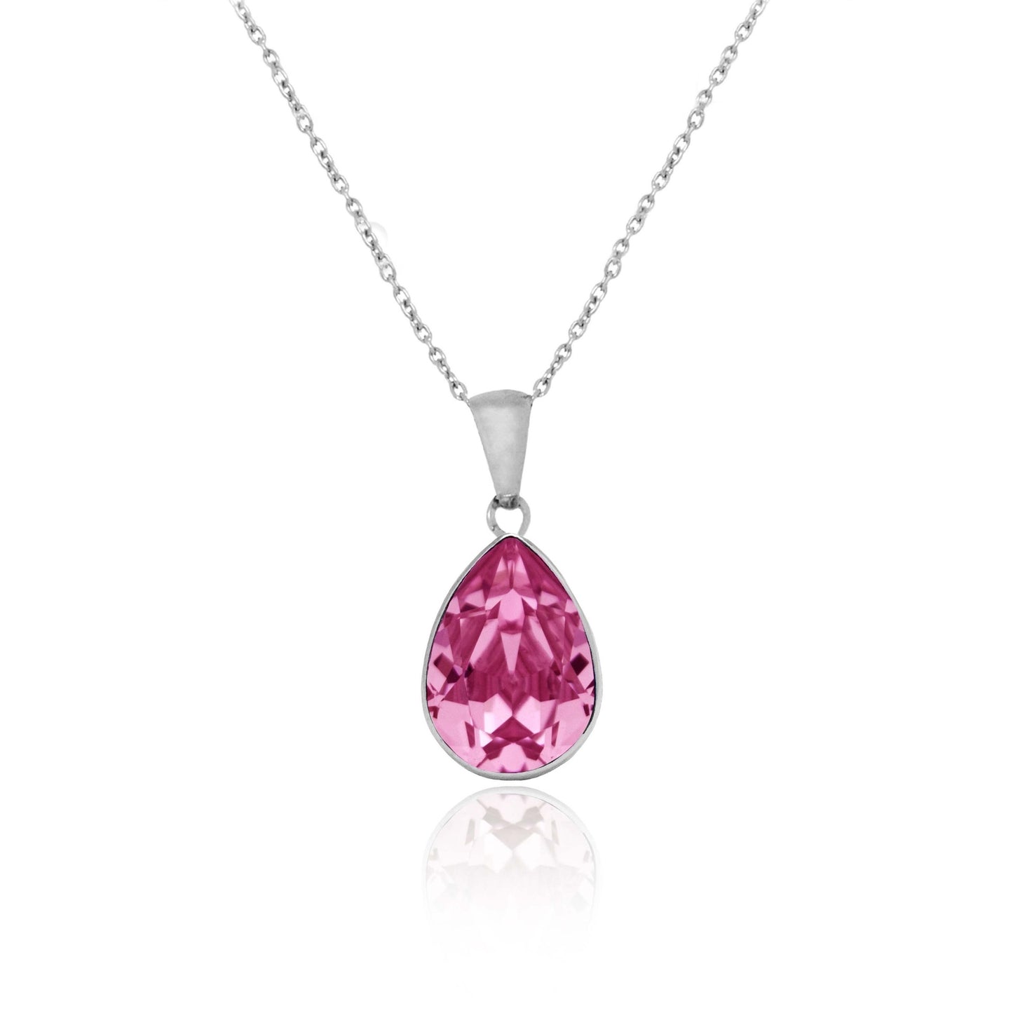 Rhodium Plated Sterling Silver Short necklace drop crystal from Essential