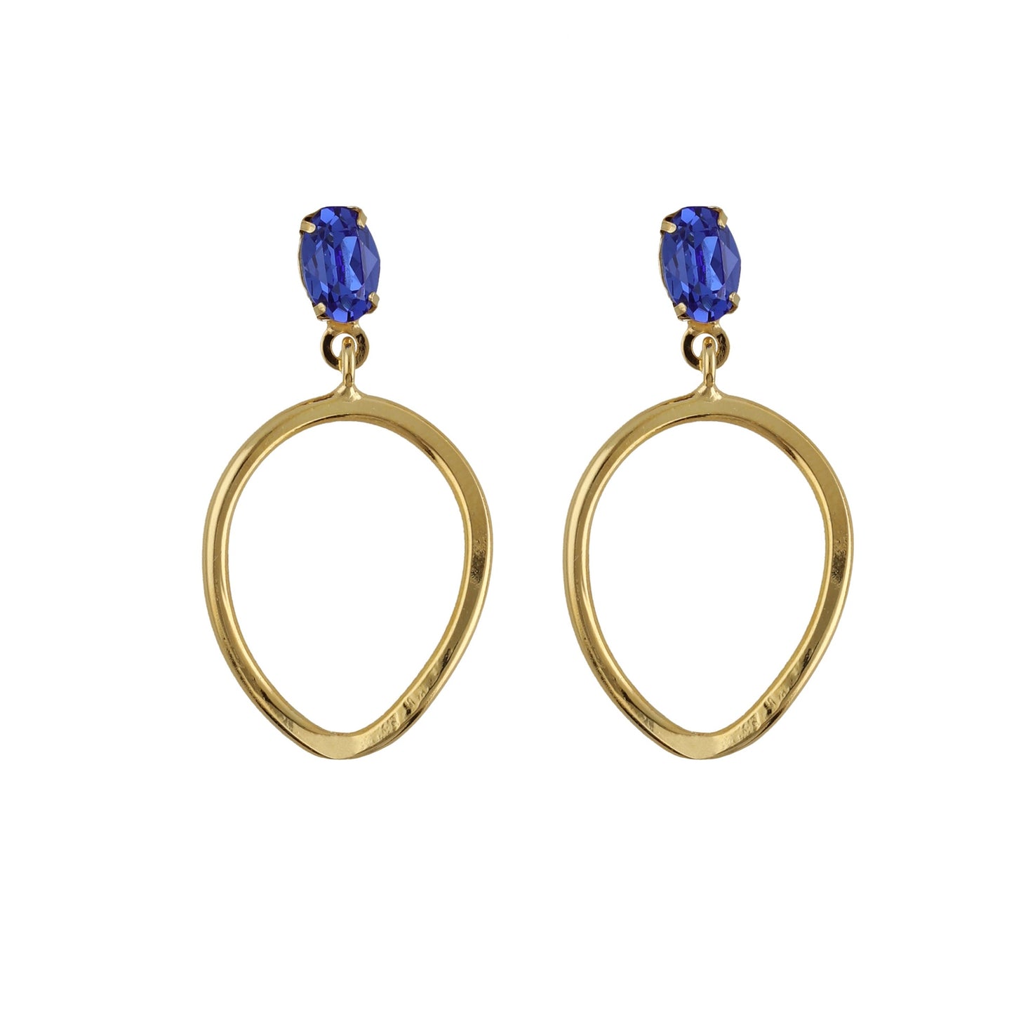 Gold plated Sterling Silver Short earrings blue crystal from Prisme