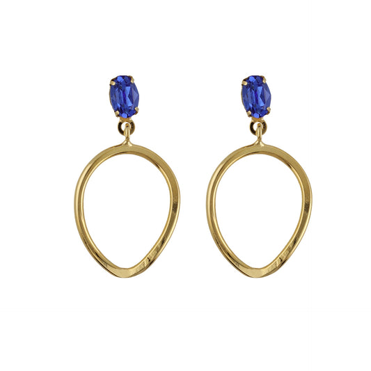 Gold plated Sterling Silver Short earrings blue crystal from Prisme