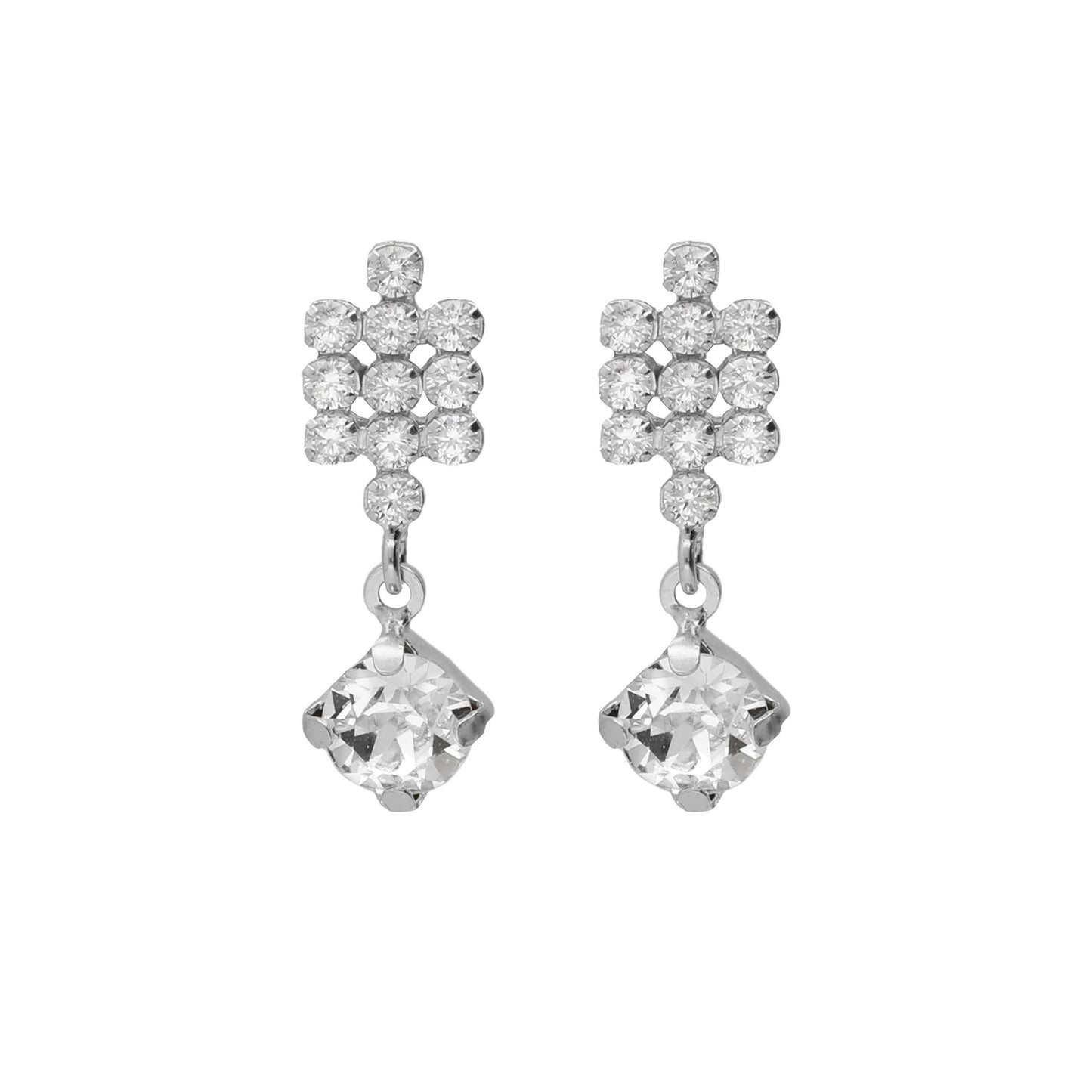 Short cascade earrings with white crystal in silver from Aurore