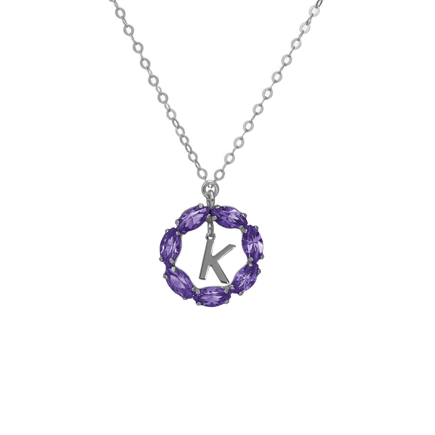 Rhodium Plated Sterling Silver Short necklace letter purple crystal from Thename