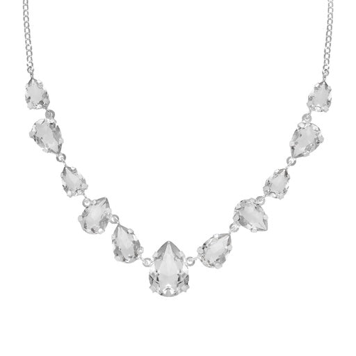 Rhodium Plated Sterling Silver Short necklace drop white crystal from Magnolia