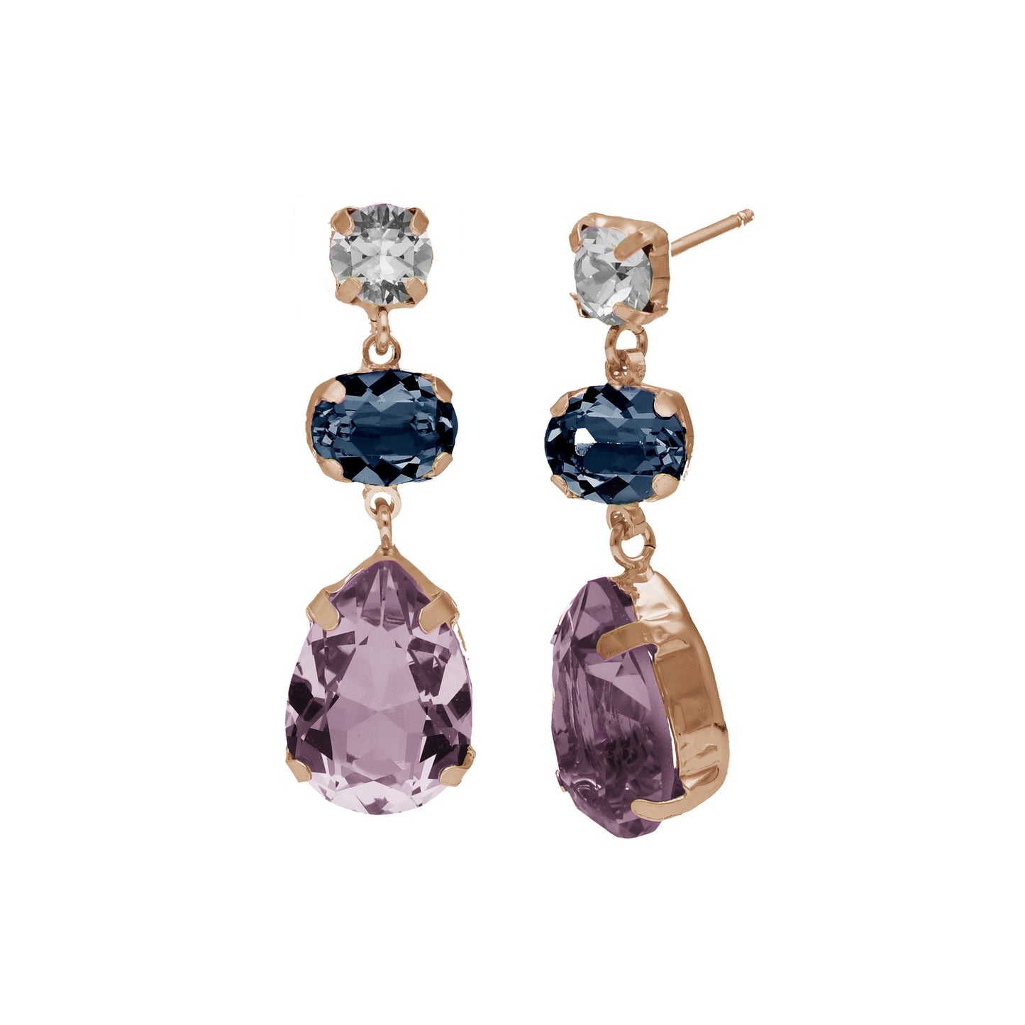 Rose Gold plated Sterling Silver Long earrings drop purple crystal from Blooming