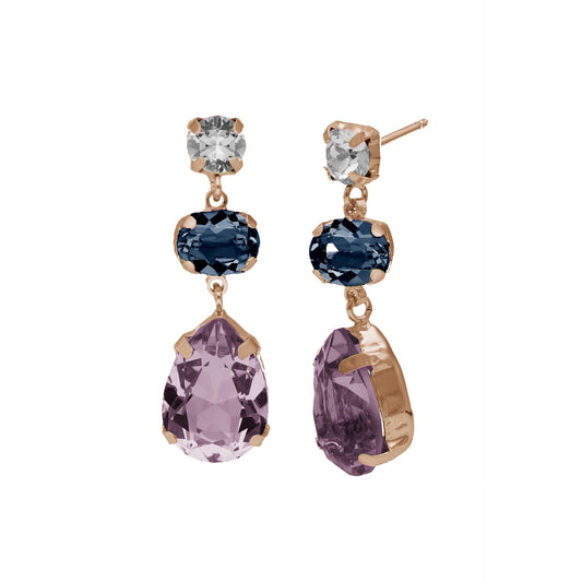 Rose Gold plated Sterling Silver Long earrings drop purple crystal from Blooming