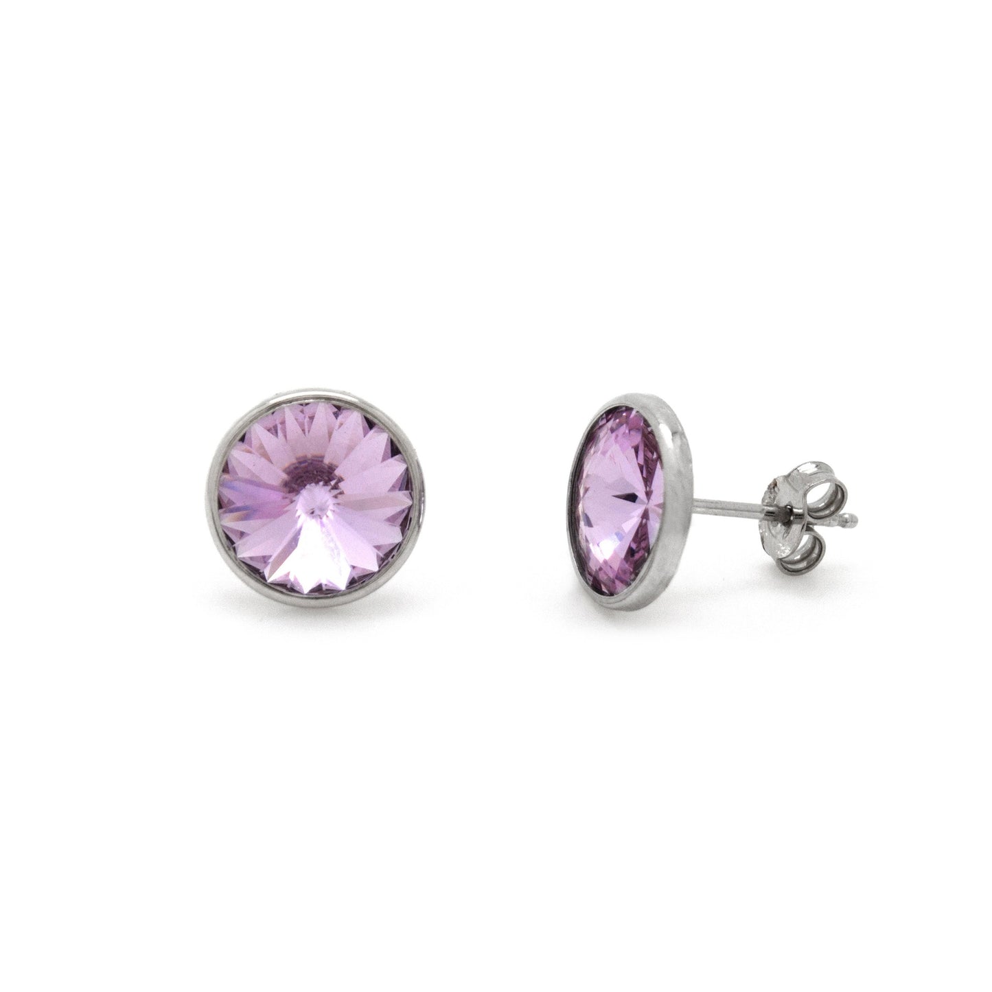 Rhodium Plated Sterling Silver Stud earrings 9mm circle crystal from Basic