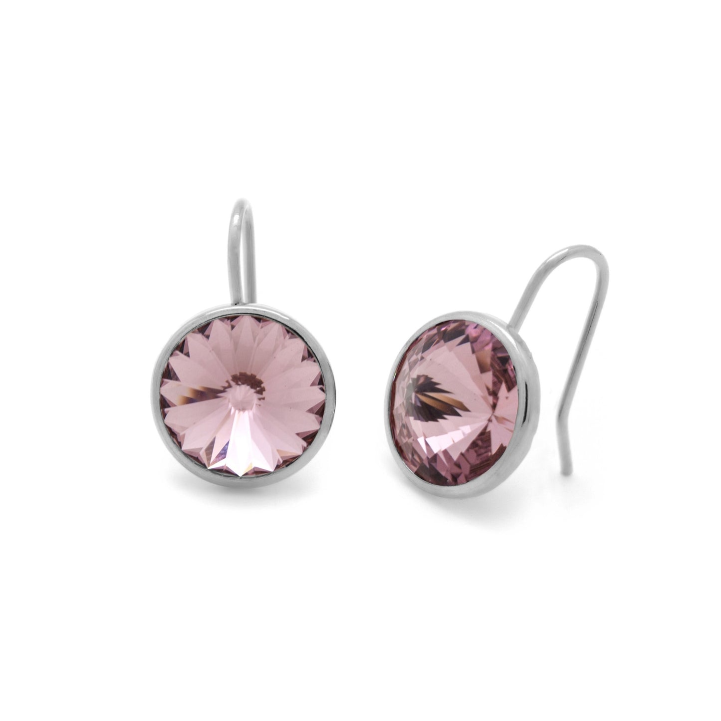 Rhodium Plated Sterling Silver Short earrings 11,5mm circle crystal from Basic