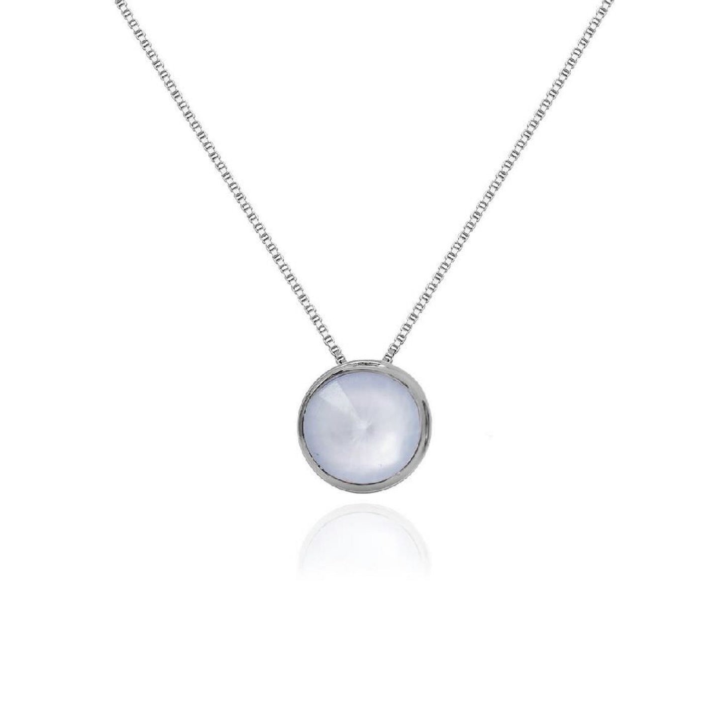 Rhodium Plated Sterling Silver Short necklace 9mm circle crystal from Basic