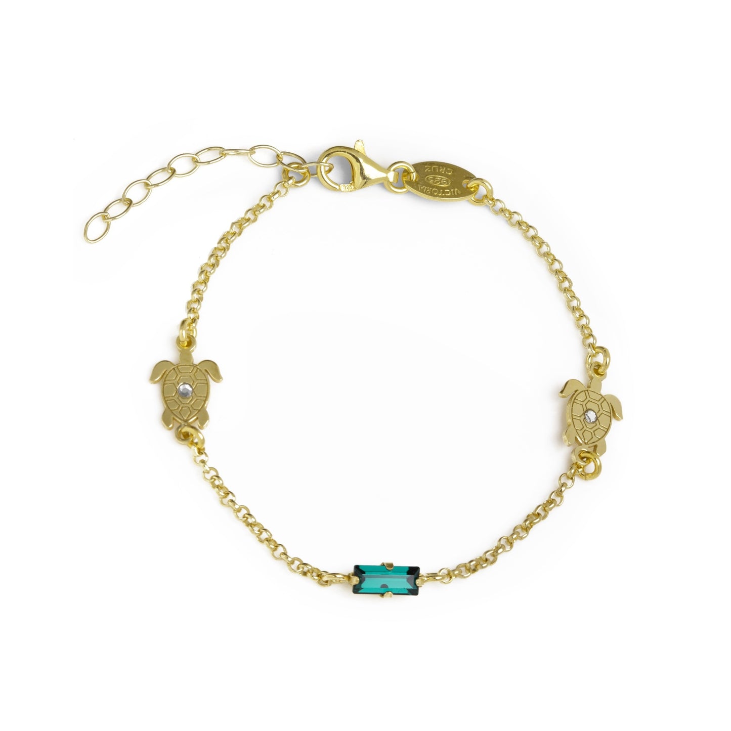 Gold plated Sterling Silver Bracelet tortoise green crystal from Cocolada