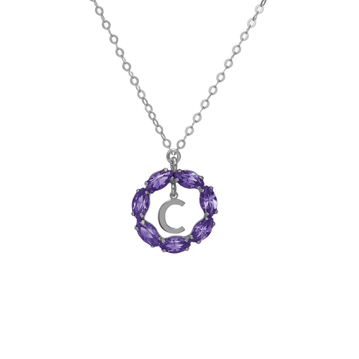 Rhodium Plated Sterling Silver Short necklace letter purple crystal from Thename