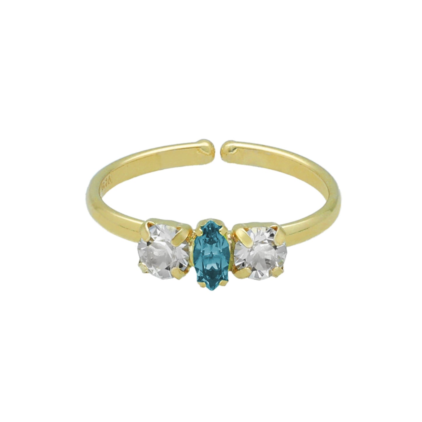 Gold plated Sterling Silver Adjustable ring crystal from Maisie