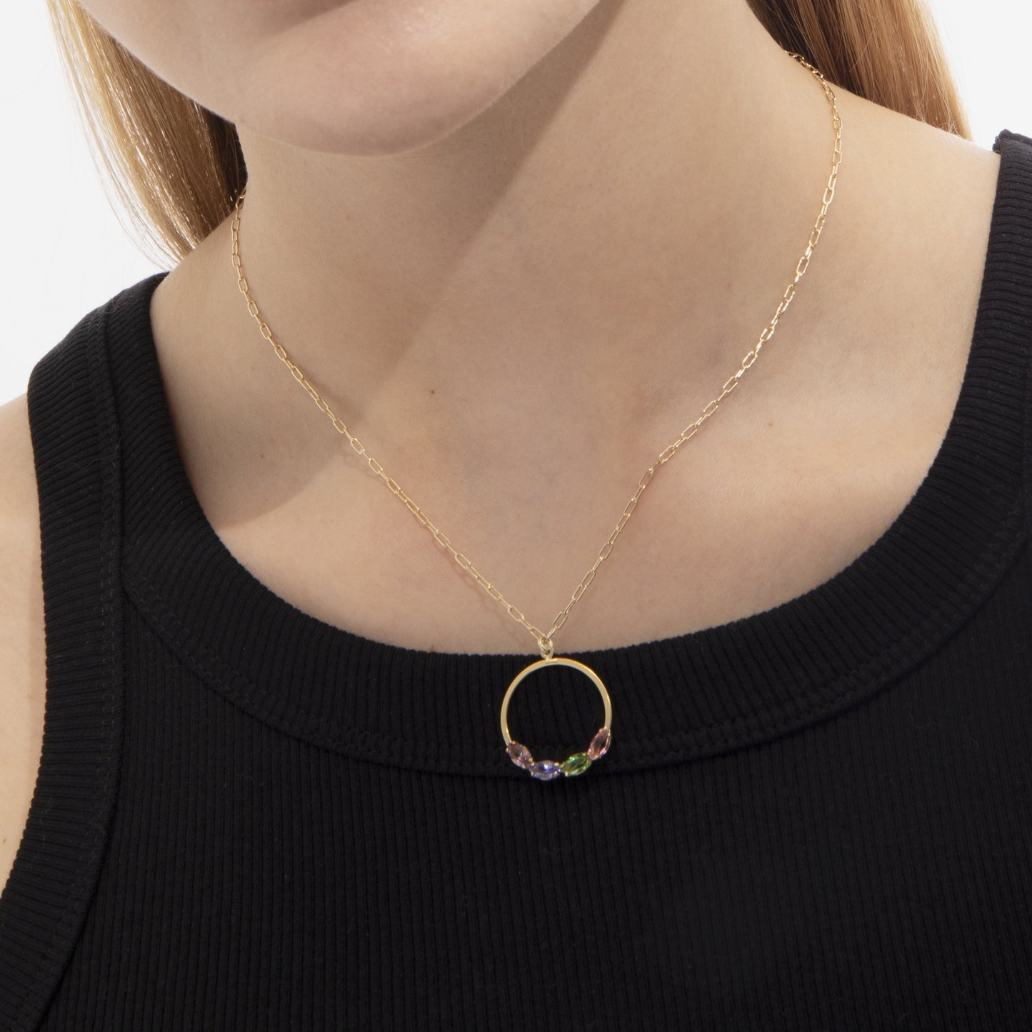 Sterling Silver Short necklace circle multicolor crystal from Belle