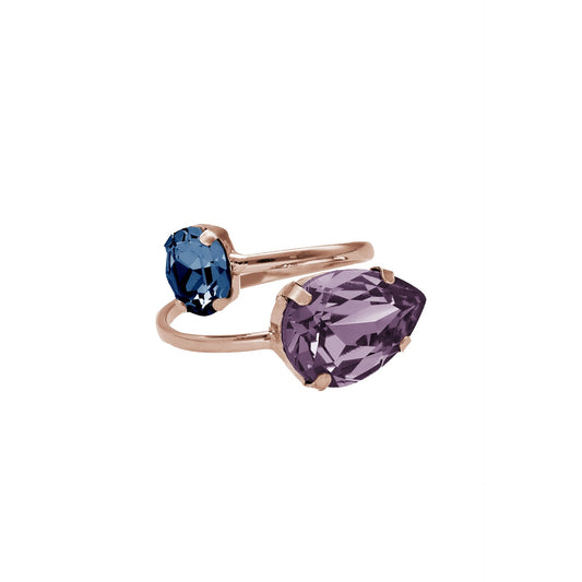 Rose Gold plated Sterling Silver Adjustable ring drop purple crystal from Blooming