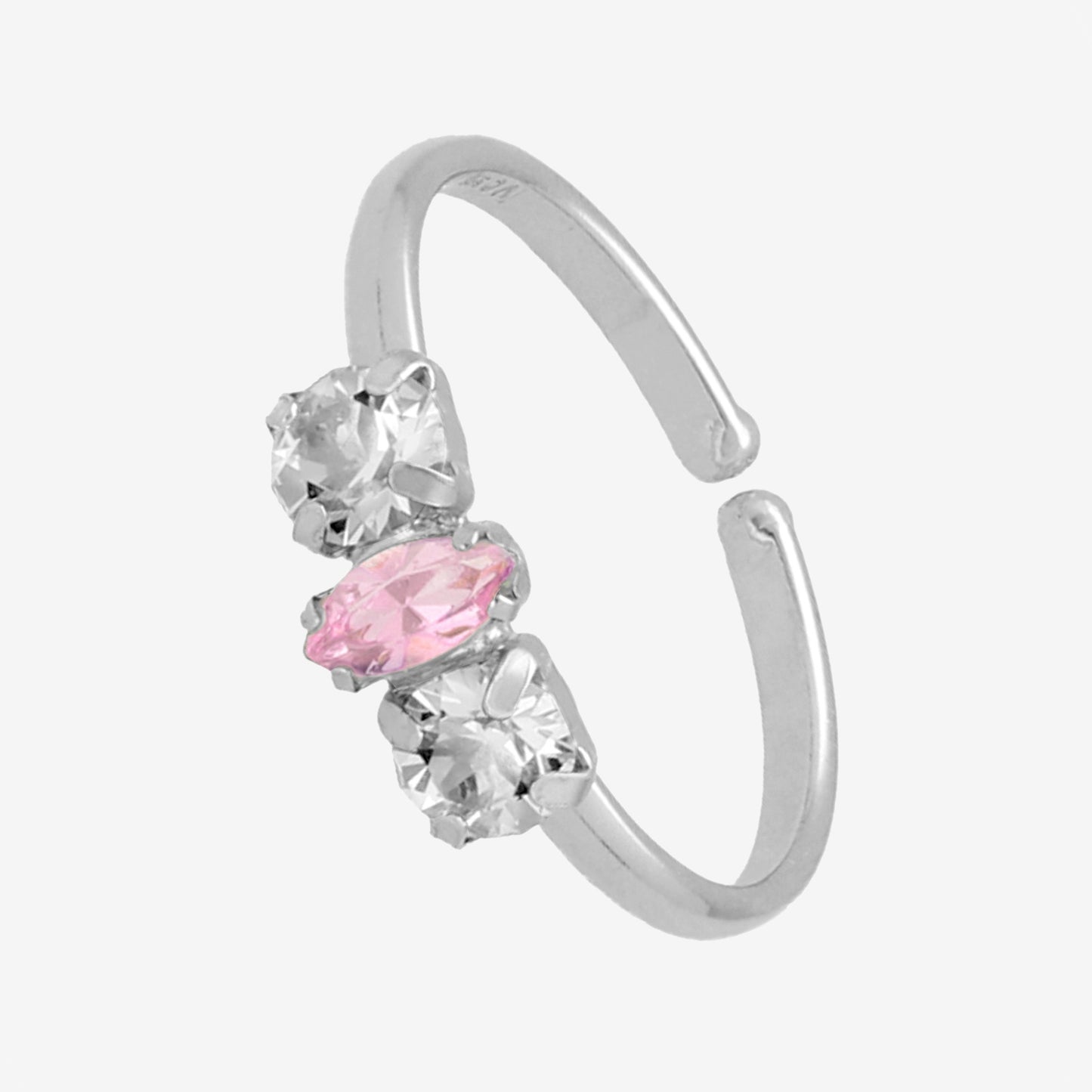 Anillo ajustable cristal rosa en Plata baño rodio de Maisie