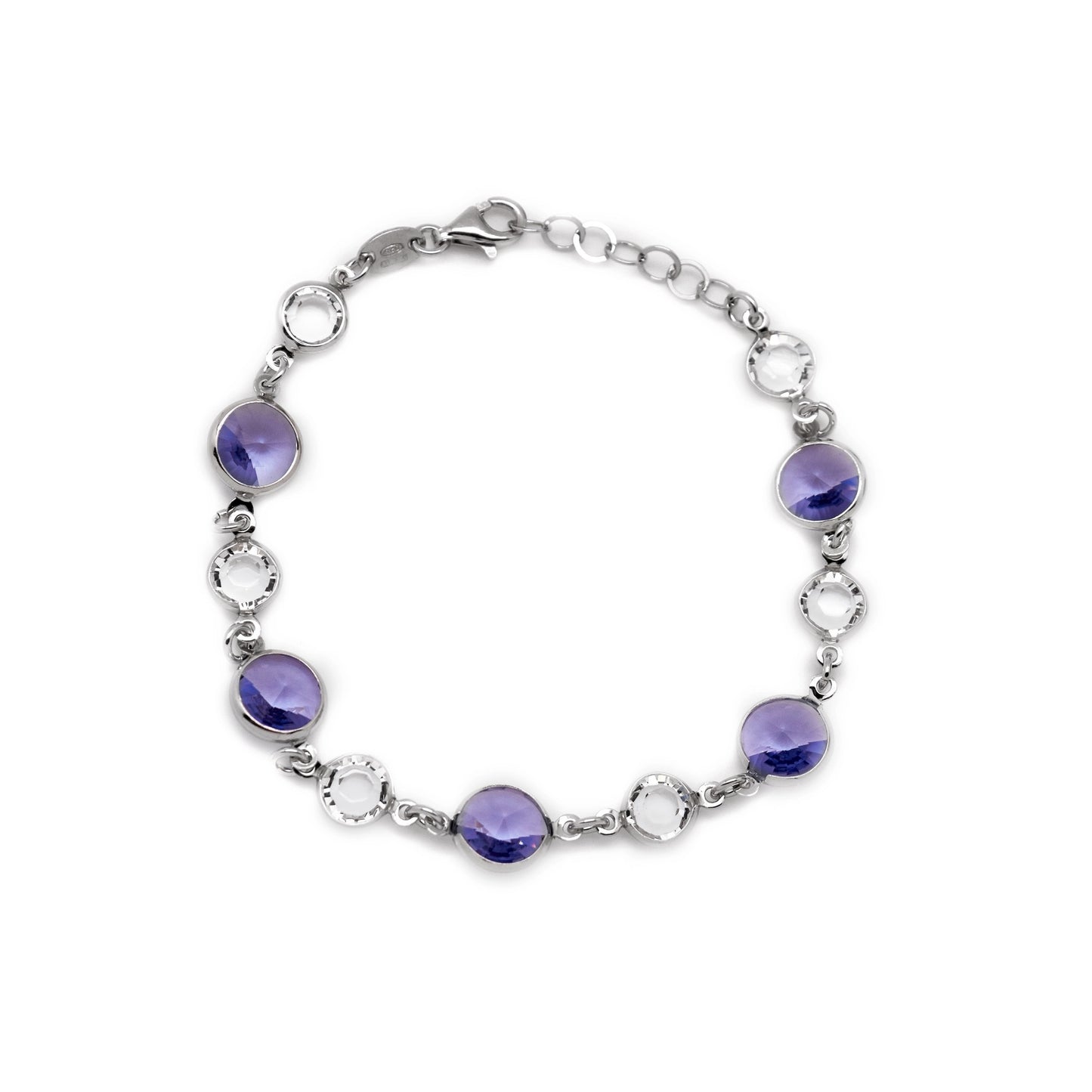 Rhodium Plated Sterling Silver Bracelet circle crystal