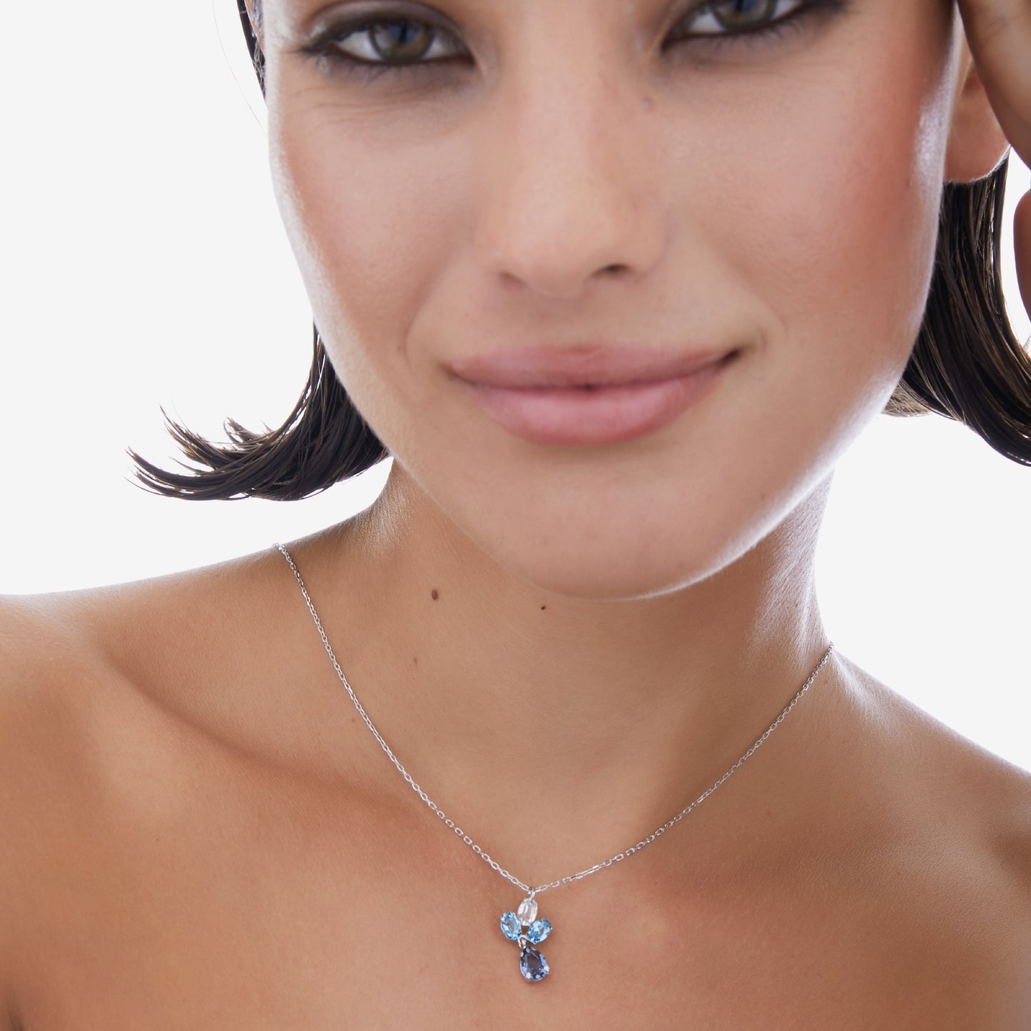 Rhodium Plated Sterling Silver Short necklace flower blue crystal from Harmony