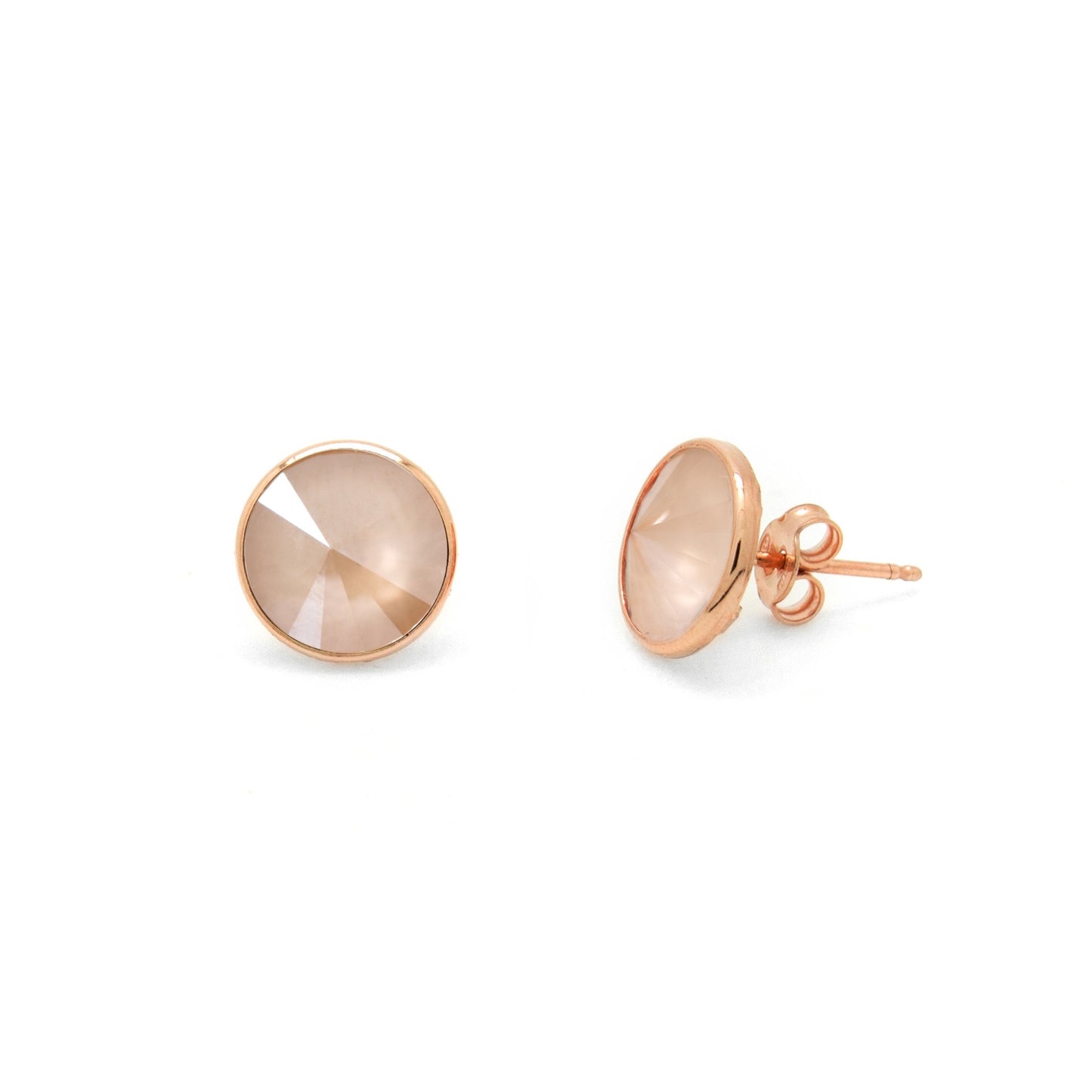 Rose Gold plated Sterling Silver Stud earrings 9mm circle crystal from Basic