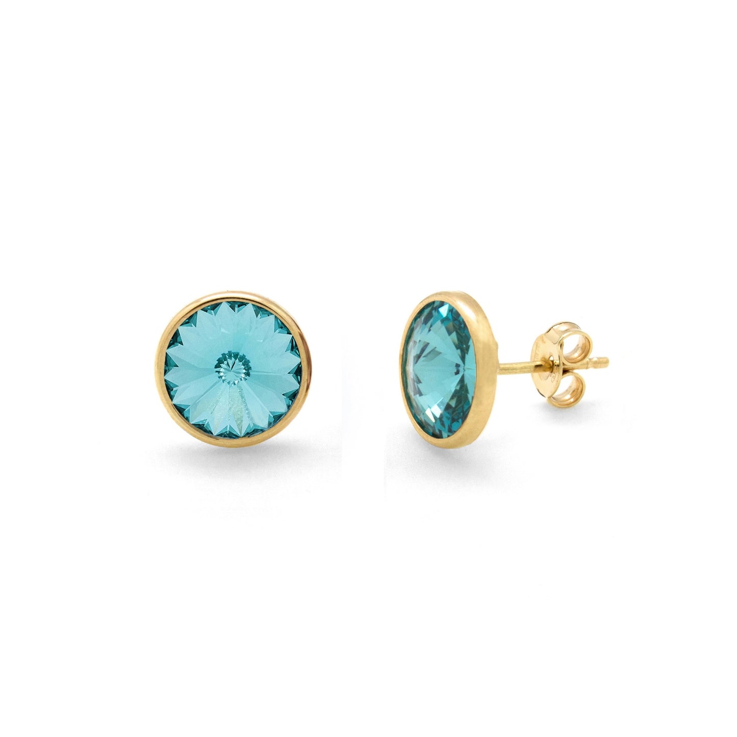 Gold plated Sterling Silver Stud earrings 9mm circle crystal from Basic