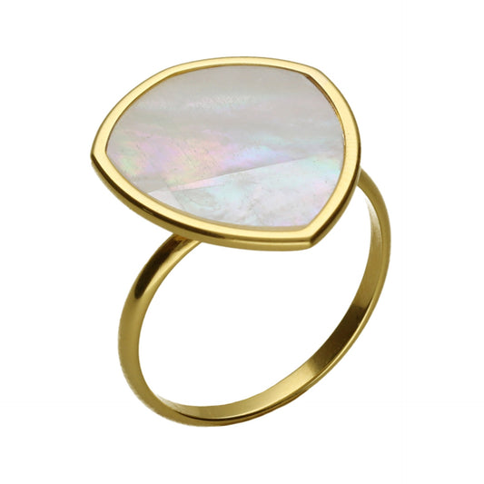 Gold plated Sterling Silver Adjustable ring drop mother of pearl from Soulquest