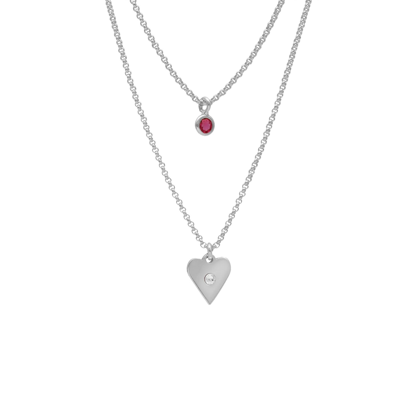 Collar layering corazón cristal rosa en Plata de Provenza