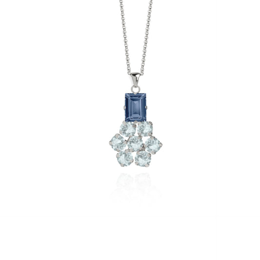 Rhodium Plated Sterling Silver Short necklace flower blue crystal from Antonella