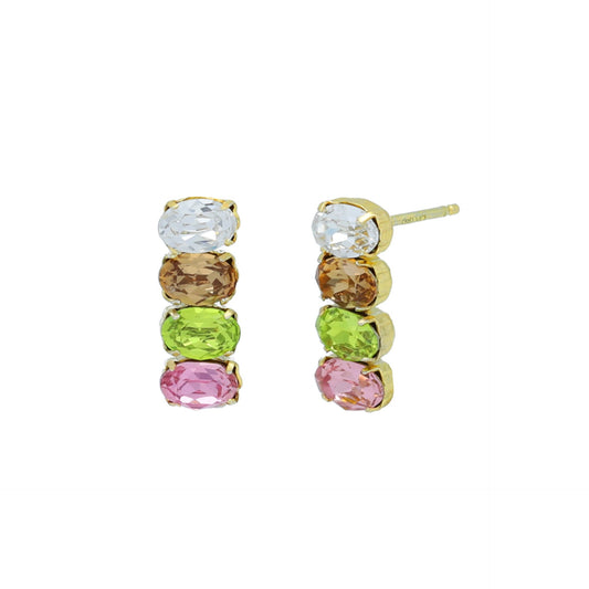 Sterling Silver Short earrings oval multicolor crystal from Alyssa