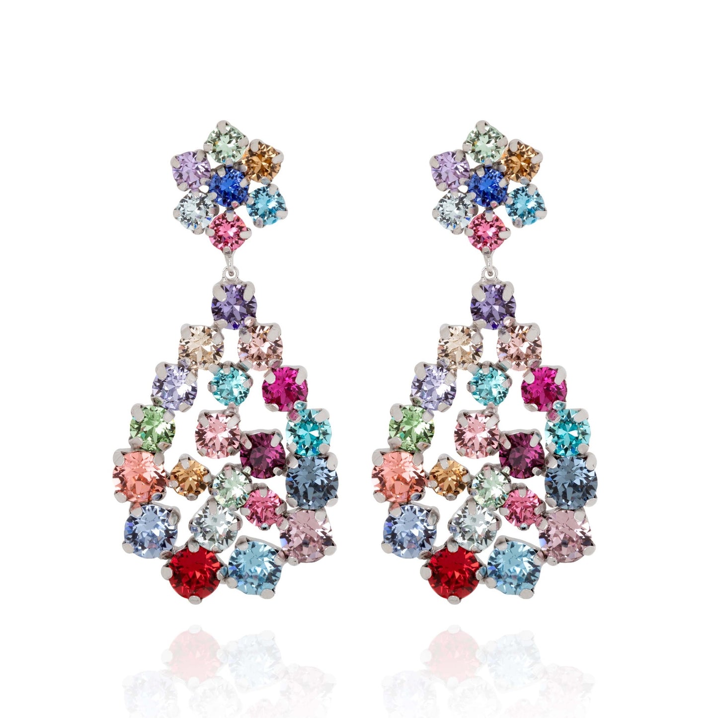 Sterling Silver Long earrings flower multicolor crystal from Antonella