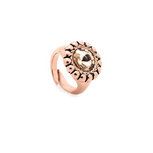 Rose Gold plated Sterling Silver Adjustable ring crystal from Etrusca