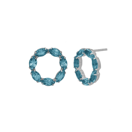 Rhodium Plated Sterling Silver Short earrings circle blue crystal from Perpetual