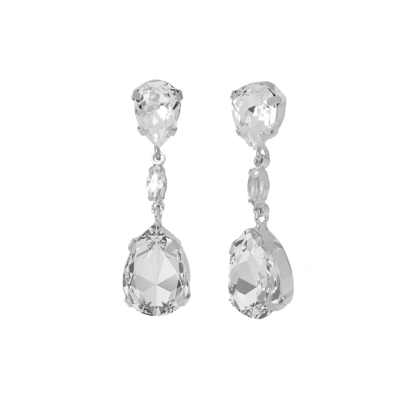 Rhodium Plated Sterling Silver Long earrings drop white crystal from Jasmine