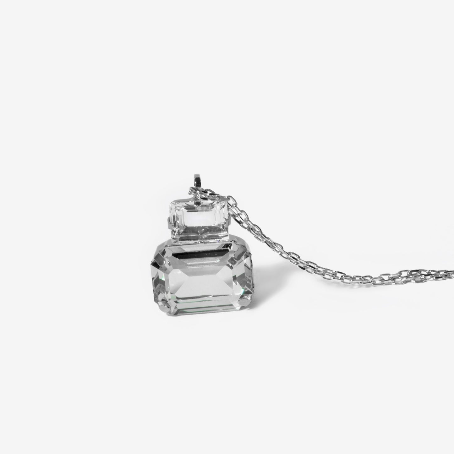 Rhodium Plated Sterling Silver Short necklace rectangle white crystal from Helena