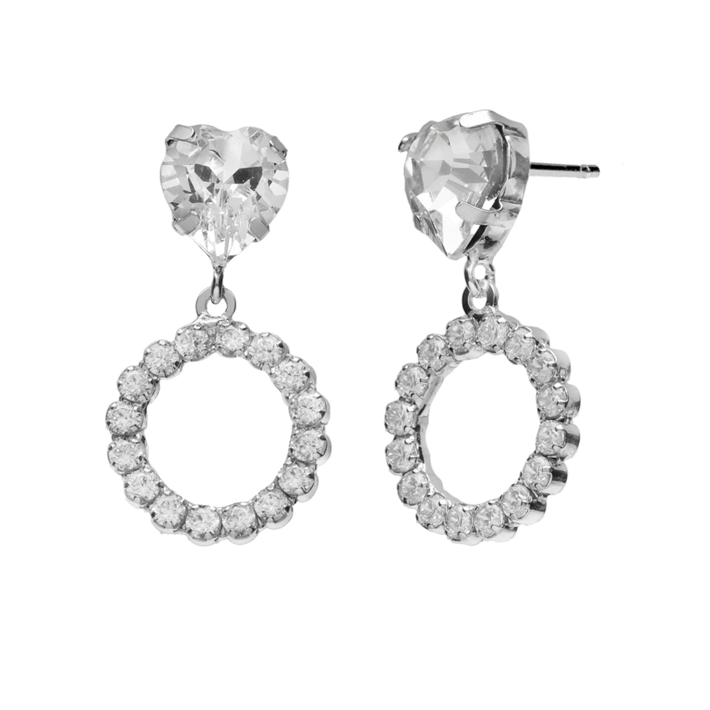 Pendientes largos corazón cristal blanco en Plata de Quererse Bien