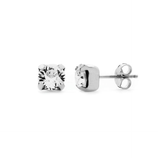 Rhodium Plated Sterling Silver Stud earrings circle crystal from Celine