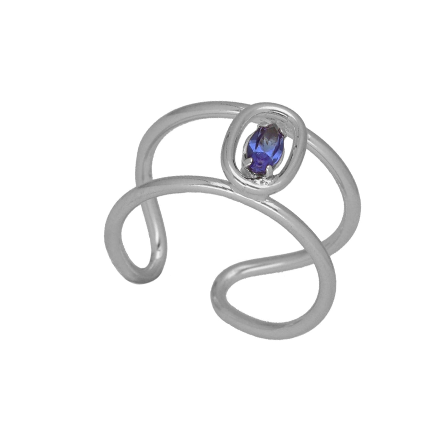 Anillo ajustable oval cristal azul en Plata de Etnia