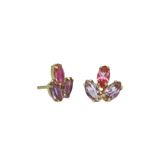 Pendientes botón flor cristal rosa en Plata baño Oro de Lia