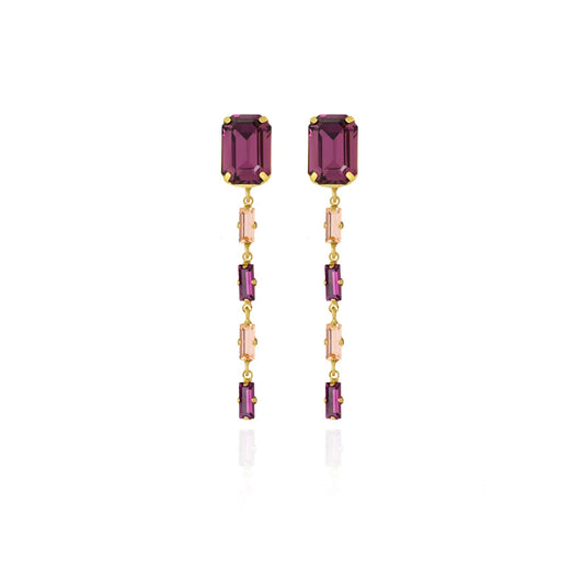 Gold plated Sterling Silver Long earrings purple crystal from Esgueva