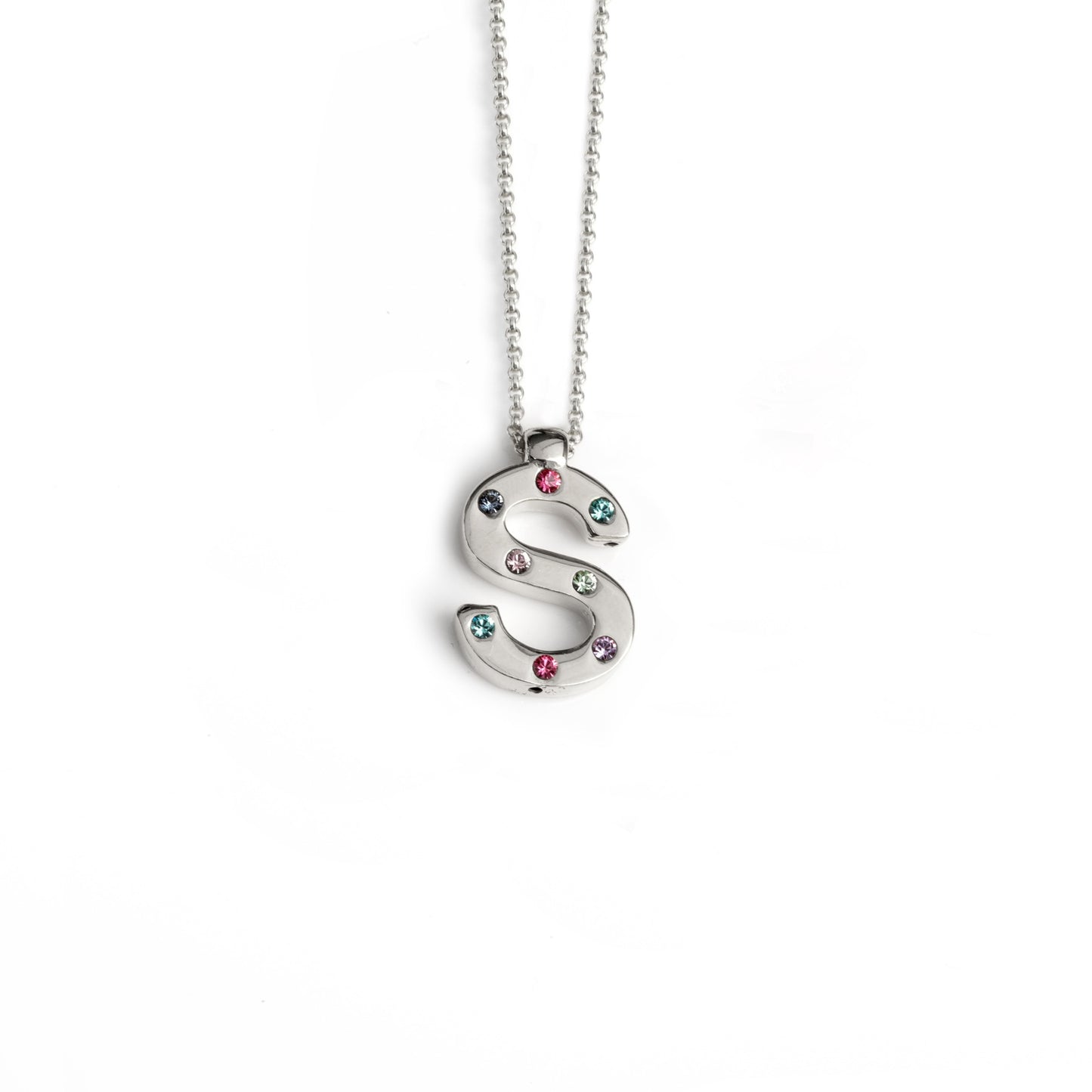 Rhodium Plated Sterling Silver Short necklace letter multicolor crystal from Letter