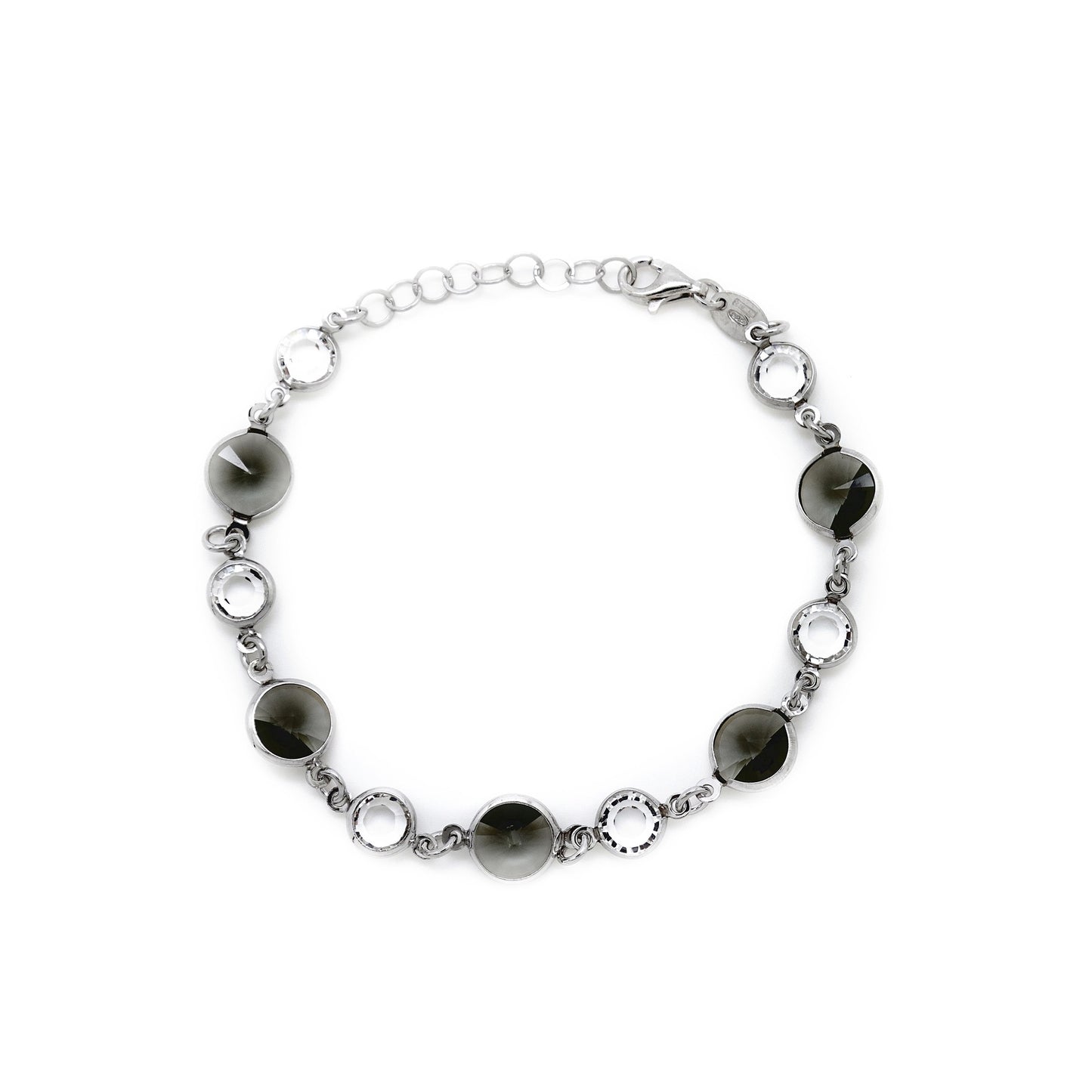 Rhodium Plated Sterling Silver Bracelet circle crystal