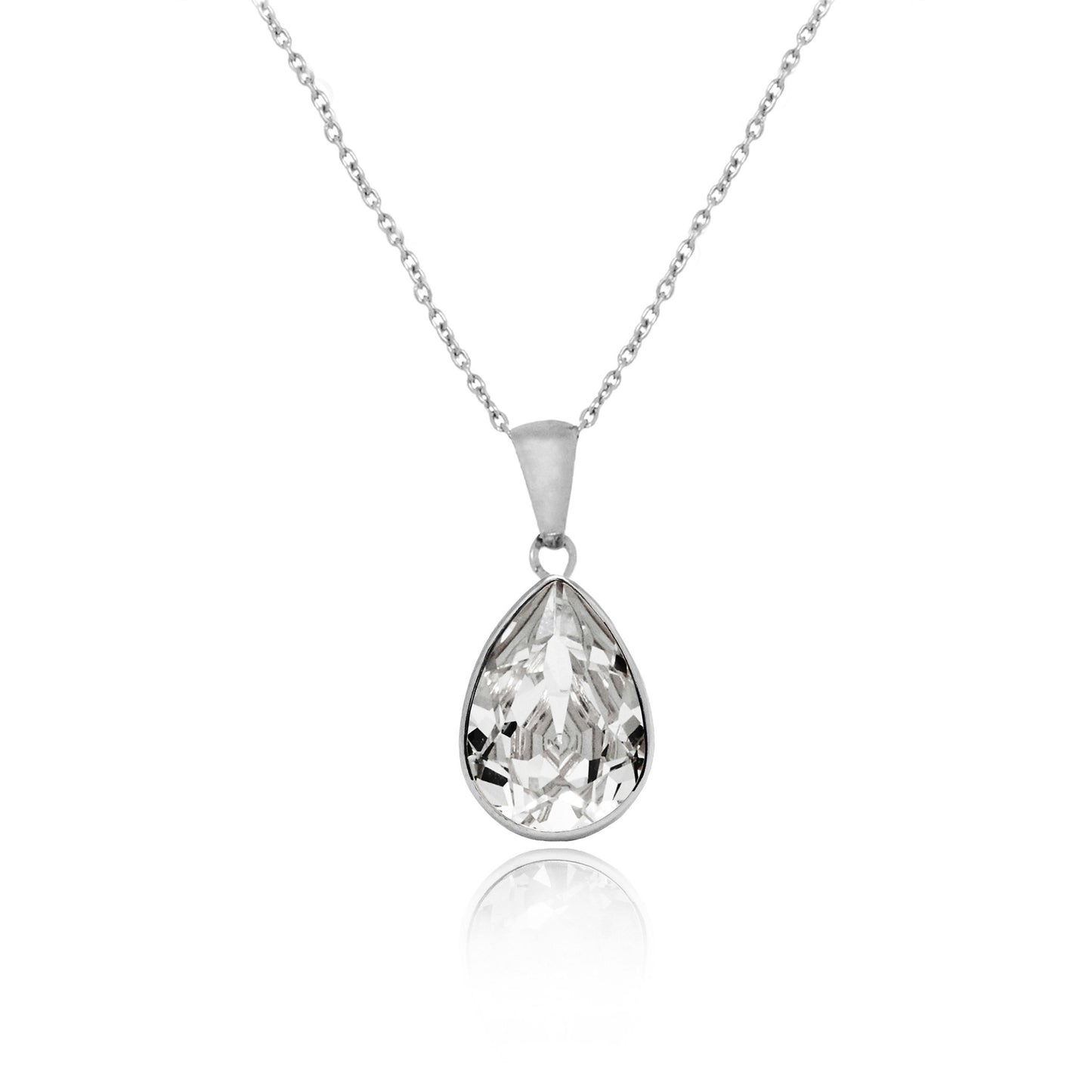 Rhodium Plated Sterling Silver Short necklace drop crystal from Essential