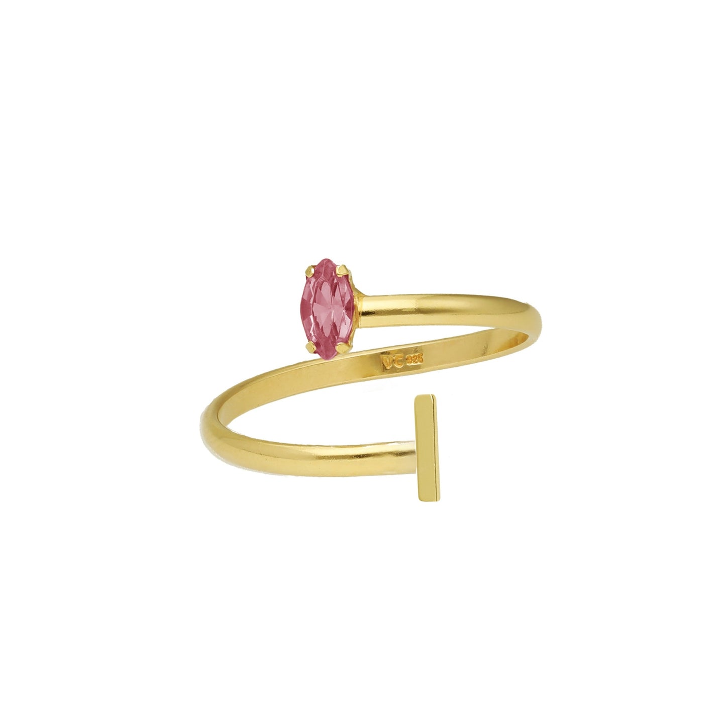 Anillo ajustable personalizados letra rosa en Plata baño Oro de Thename